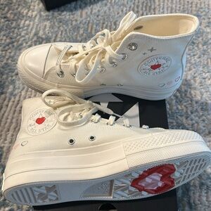 Platform White Cream Valentines Day Heart With Rhinestone Converse
